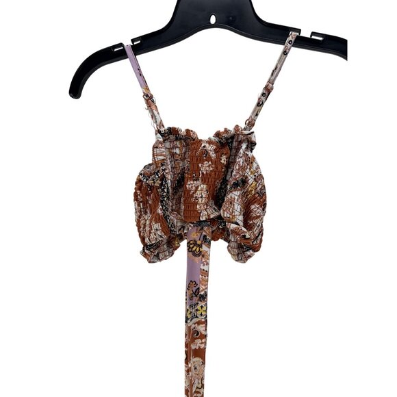 Almost Famous Floral Smocked Tie-Front Crop Top L Boho Summer Lightweight - Picture 4 of 5